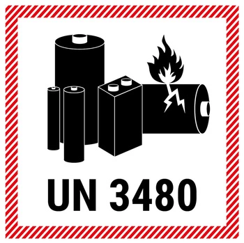 Znak baterii z numerem UN 3480 - 100x100 (250 sztuk - FOLIA)