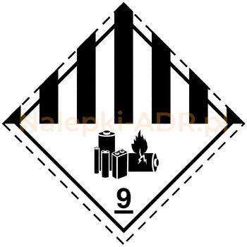 Nalepka 9A (klasa 9A) symbol akumulatorów - Różne materiały i przedmioty niebezpieczne (250 sztuk - PAPIER) 10x10cm