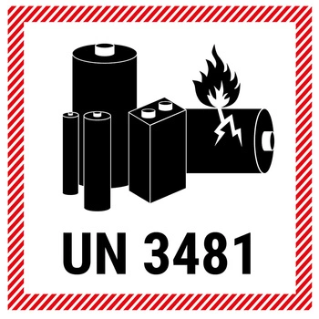 Znak baterii z numerem UN 3481 - 100x100 (250 sztuk - FOLIA)