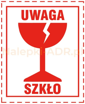 Nalepka Uwaga Szkło (250 sztuk - PAPIER) 6x8cm