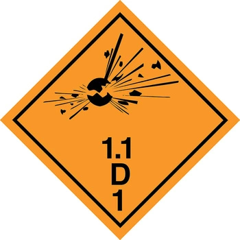 Nalepka nr 1.1D - Nalepka ADR klasa 1 podklasa 1.1 grupa zgodności D - Materiały wybuchowe (250 sztuk - FOLIA) 10x10cm
