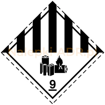 Nalepka 9A (klasa 9A) symbol akumulatorów - Różne materiały i przedmioty niebezpieczne (FOLIA) 10x10cm (rolka po 250 sztuk nalepek)