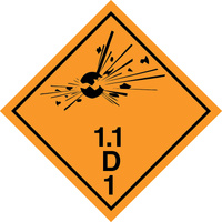 Nalepka nr 1.1D - Nalepka ADR klasa 1 podklasa 1.1 grupa zgodności D - Materiały wybuchowe (250 sztuk - FOLIA) 10x10cm